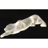 LALIQUE, A BOXED LARGE FROSTED GLASS LEOPARD Hunting pose, bearing engraved mark to base 'Lalique,