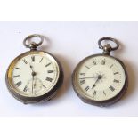 TWO EARLY 20TH CENTURY CONTINENTAL SILVER POCKET WATCHES The open face with key wound mechanism. (