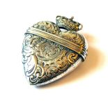 AN EARLY 20TH CENTURY DANISH SILVER HEART FORM VESTA CASE With coronet mount and engraved