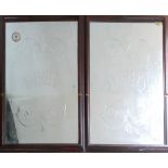 A PAIR OF EARLY/MID 20TH CENTURY PUB ENGRAVED MIRRORS Wines and spirits, in later stained pine
