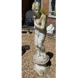 A RECONSTITUTED STONE GARDEN STATUE Grecian female, on plinth base. (156cm)