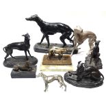 A COLLECTION OF EARLY 20TH CENTURY SPELTER GREYHOUND SCULPTURES Various poses, together with a