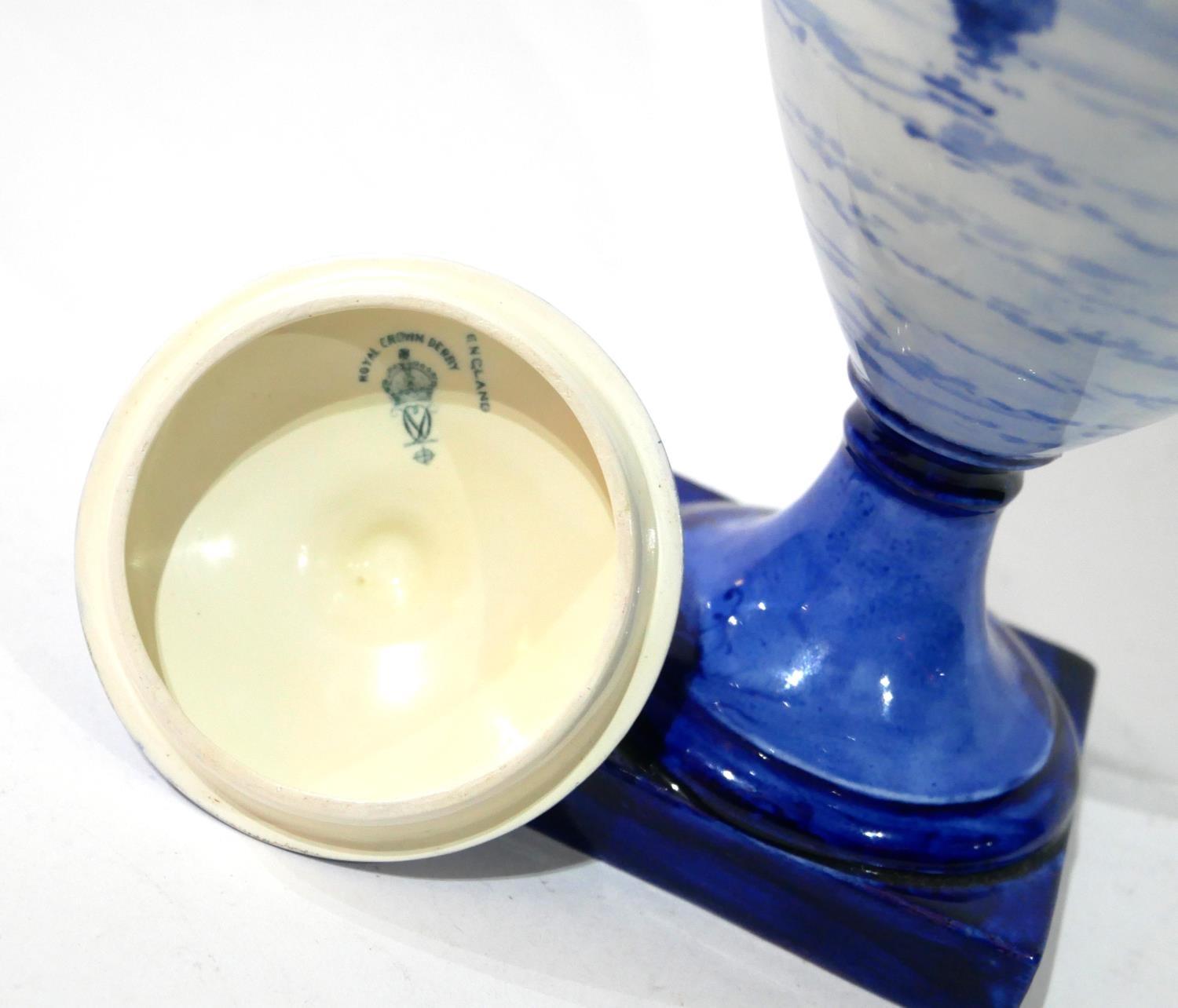 ROYAL CROWN DERBY, DUTCH DESIGN BLUE AND WHITE VASE AND COVER With two scrolling pierced handles, - Image 3 of 4