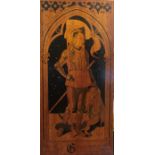 AN EARLY 20TH CENTURY SWISS PENWORK PANEL George and The Dragon. (34cm x 72cm)