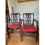 A PAIR OF HEPPLEWHITE DESIGN MAHOGANY SIDE CHAIRS The back carved with Prince of Wales feathers over
