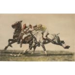 DOUBLE POLO, A LIMITED EDITION COLOURED ENGRAVING Signed in margin 'F. Rebour', mounted, framed