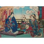 A SET OF THREE JAPANESE MEIJI WOODBLOCK PRINTS Including Toyohara Kunichika, 1835- 1 900, titled '