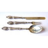 A VICTORIAN SILVER THREE PIECE CHRISTENING CUTLERY SET Including a knife, spoon and fork with