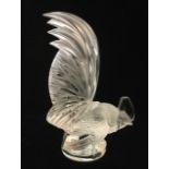 LALIQUE, A BOXED FROSTED AND CLEAR GLASS COCKEREL Standing pose with raised tail feathers, bearing