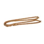 A 9CT GOLD FLAT CURB NECKLACE. (50cm)