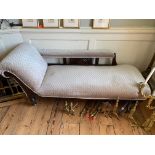 A VICTORIAN UPHOLSTERED CHAISE LOUNGE. (175cm x 74cm x 64cm)