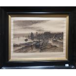 A 19TH CENTURY ETCHING, SEASCAPE Sails at sea, instinctively signed bottom left, framed. (etching
