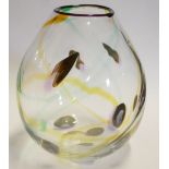 ADAM AARONSON, A 20TH CENTURY ART GLASS VASE Yellow hue with purple splash. (approx 23cm)