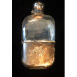 A VICTORIAN HALLMARKED SILVER AND FACETED GLASS SPIRIT FLASK, 1891. (17cm)