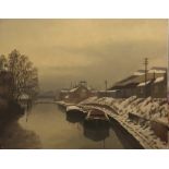 N. TWYMAN, 20TH CENTURY OIL ON BOARD Titled 'Winter's Afternoon on The Grand Union Canal,