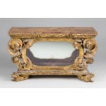 A 17TH CENTURY AND LATER ITALIAN GILTWOOD AND MIRRORED RELIQUARY CASKET. (external h 29.5cm x w 49cm