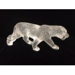 LALIQUE, A BOXED LARGE FROSTED GLASS FIGURE OF A JAGUAR Standing pose, number 12112, in fitted