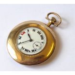 AN EARLY 20TH CENTURY GOLD PLATED POCKET WATCH The screw wind mechanism, slim case and with red