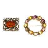 A 19TH CENTURY SCOTTISH WHITE METAL AND GEM SET BROOCH Having an arrangement of oval cut stones,