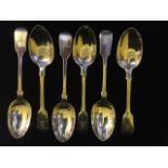 GEORGE ANGELL, A COLLECTION OF SIX GEORGIAN SILVER TABLESPOONS Hallmarked London, 1856 and 1864. (