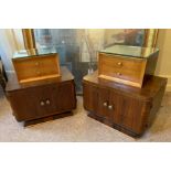 A PAIR OF ART DECO ROSEWOOD AND SATINWOOD MIRRORED TOP BEDSIDE CABINETS With two drawers above two