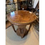 A 20TH CENTURY WALNUT AND ART DECO TWO TIER CIRCULAR CENTRE TABLE Raised on four pierced legs. (69cm