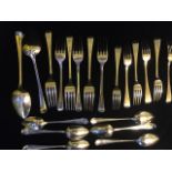 A RARE SET OF WILLIAM IV SILVER CUTLERY Old English pattern comprising of six table forks, six