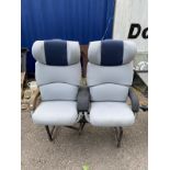 A PAIR OF EUROSTAR TRAIN SEATS Along with a single seat. (largest 114cm x 66cm x 128cm)