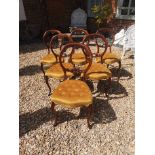 A SET OF SIX VICTORIAN MAHOGANY BALLOON BACK DINING CHAIRS With mustard velvet button back