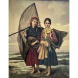 J. MOUNIER, 19TH CENTURY FRENCH OIL ON CANVAS Fisherwomen on foreshore, signed, bearing plaque, gilt