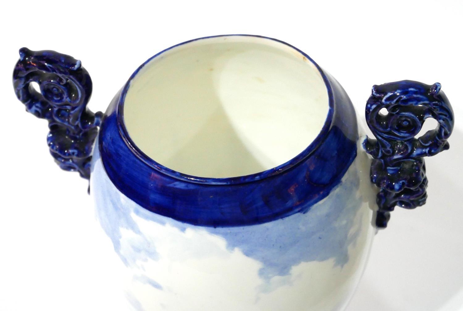 ROYAL CROWN DERBY, DUTCH DESIGN BLUE AND WHITE VASE AND COVER With two scrolling pierced handles, - Image 2 of 4