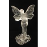 LALIQUE, A BOXED LARGE FROSTED AND CLEAR GLASS WINGED FIGURE Titled 'Chrysalide Fairy', bearing