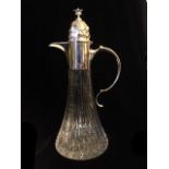 ANTHONY ELSON, A 20TH CENTURY SILVER SND CUT GLASS CLARET JUG Having a coronet finial and embossed