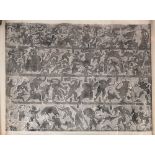 A CHINESE FIGURAL BLACK AND WHITE PRINTED SCROLL. Archaic form figures with exotic animals. (