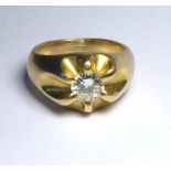 A HEAVY 18K GOLD RING SET WITH A 1.37CT SOLITAIRE DIAMOND (size R). weight approx 20gm. Colour H