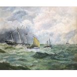 SHIP IN DISTRESS ON A STORMY SEA, 20TH CETURY OIL ON BOARD Gilt framed. (78cm x 69cm)