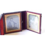 TWO CASED VICTORIAN DAGUERREOTYPE PORTRAIT PHOTOGRAPHS Lady and gent in seated pose, in velvety