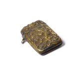 A BRASS MASONIC NOVELTY RECTANGULAR VESTA CASE With embossed decoration. (approx 4.5cm x 7cm) (