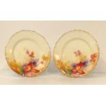 KITTY BLAKE, ROYAL WORCESTER, A PAIR OF HAND PAINTED MAPE PATTERNED CABINET PLATES. (22cm)