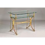 MANNER OF MAISON JANSEN, 20TH CENTURY FRENCH GILT BRASS AND GLASS CONSOLE TABLE (w 101cm x d 60cm