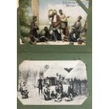 AN EARLY 20TH CENTURY CONTINENTAL POSTCARD ALBUM Including Jerusalem, Africa and Jordon.