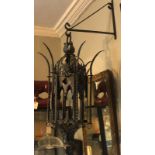 A PATINATED STEEL GOTHIC LANTERN. (62cm)