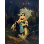 NARCISSE-VIRGILE DIAZ DE LA PEÑA, FRENCH, 1807 - 1876, OIL ON PANEL Titled 'Two Girls in The Woods',