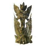 A 20TH CENTURY BALINESE FIGURAL WOODEN CARVING . A winged female riding a Phoenix. Approx 50cm
