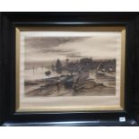 A 19TH CENTURY ETCHING, SEASCAPE Sails at sea, instinctively signed bottom left, framed. (etching