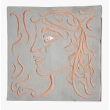 WITHDRAWN A RARE PABLO PICASSO, MADURA TILE SGRAFFITO DECORATED PORTRAIT Impressed factory marks