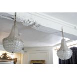 A PAIR OF EARLY 20TH CENTURY HOBNAIL GLASS BASKET CHANDELIERS. (57cm)