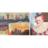 FOLLOWER KEN MARONEY, TWO WORKS To include portrait of a clown and abstact view 'New York',