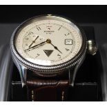 JUNKERS,A BOXED STAINLESS STEEL GENTS WRISTWATCH, 1919, F13 model, circular silver tone dial and
