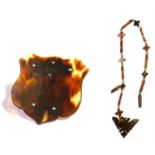 A 19TH CENTURY TORTOISESHELL NECKLACE Having a Maltese cross form links my pierced pendant drop,